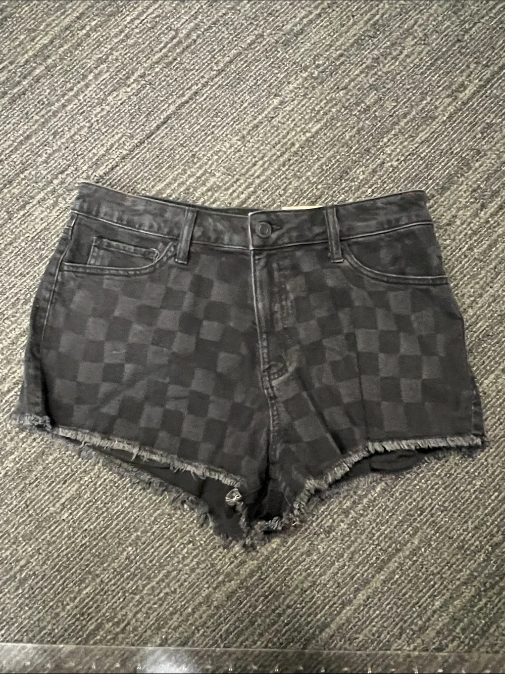 SO Black Checkerboard Denim Shorties